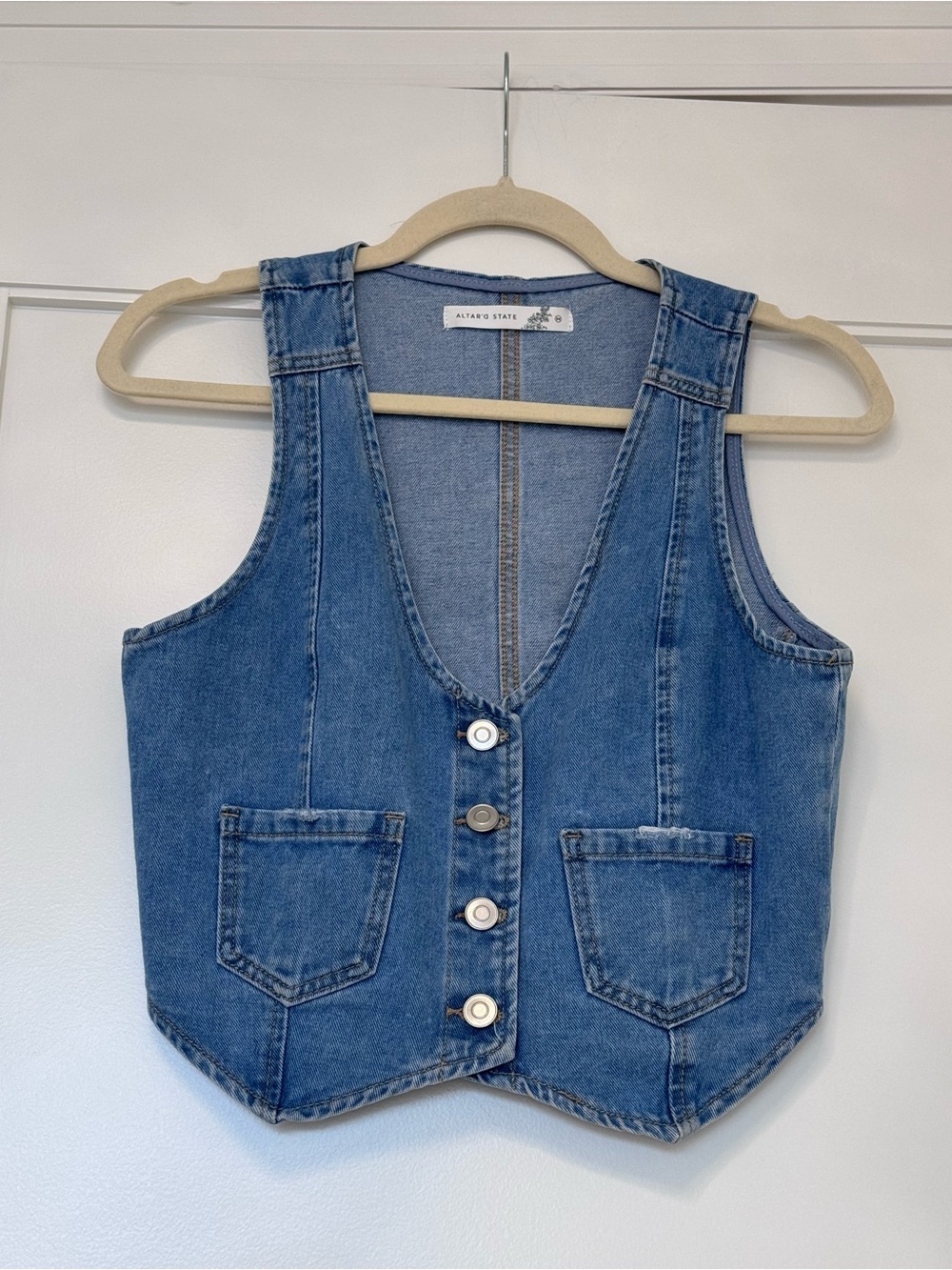 Altar'd State Medium Blue Denim Button Vest